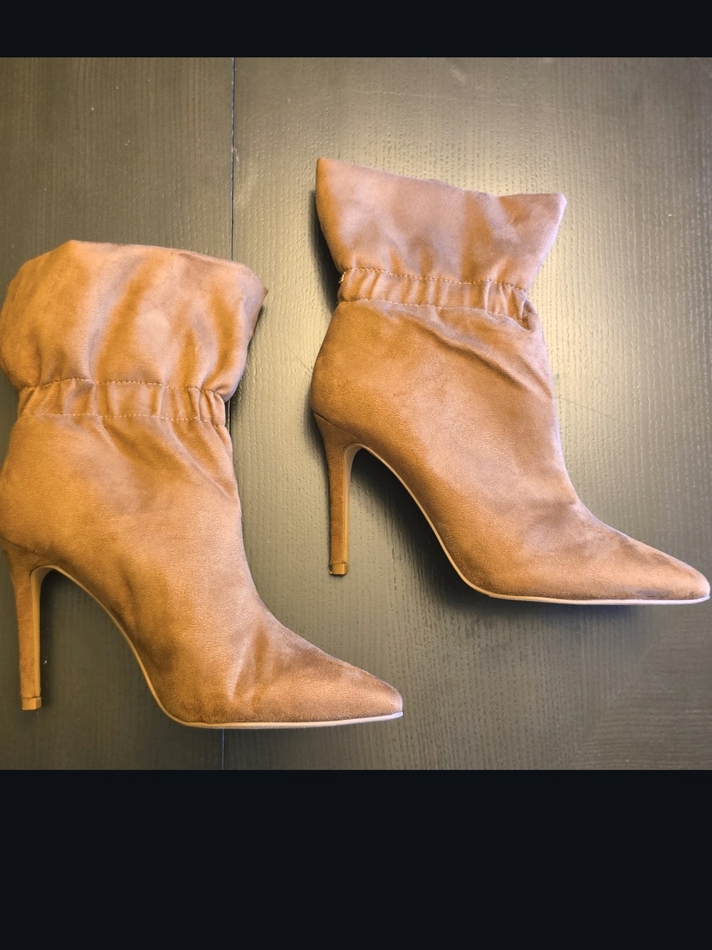 Express Tan Suede Pointed-Toe Stiletto Ankle Boots